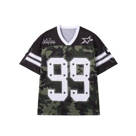 Plameil Mens Jersey Y2k Tops Women Oversized Tshirts Graphic Tees V Neck Camo Baggy Shirts Fashion Vintage Clothes (Camo, M)