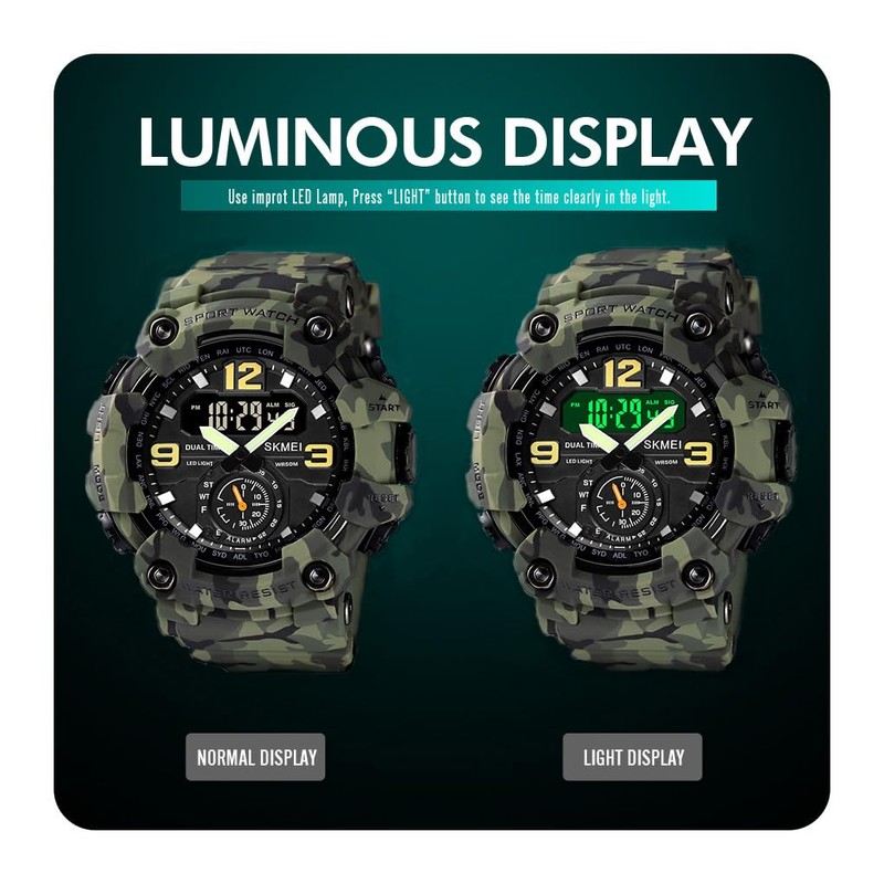 IJAHWRS Men's Camouflage Watch, Large Face Multifunctional Waterproof Shockproof Sports