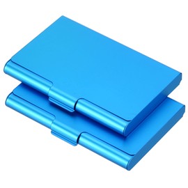 PATIKIL Business Card Holder, 2 Pack Aluminum Metal Card Case Professional Pocket Card Holder for Name Card Credit Card, Blue