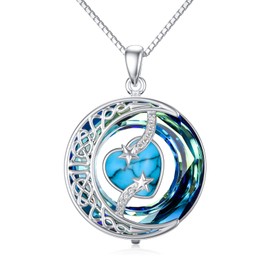 TOUPOP Christmas Gifts for Women Turquoise Heart Necklace 925 Sterling Silver Moon and Star Pendant Necklace Celtic Moon Jewellery Anniversary Birthday Jewellery Gifts for Women Lady Her Girl Mum Wife
