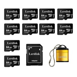 Lerdisk Factory Wholesale - Tarjeta micro SD de 64 GB U3, paquete de 10 contenedores a granel Micro SDXC con adaptador SD producido por licenciado autorizado (64 GB)
