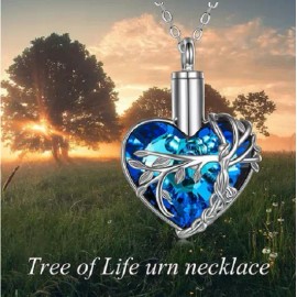 Fashion Jewelry CREMATION URN TREE HEART MEMORIAL ASHES pendant 18" 925 Sterling Silver Necklace