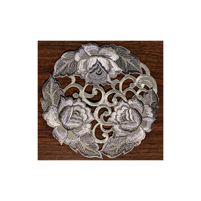 Doily Boutique Round Doily with Cutwork Gray and Silver Roses