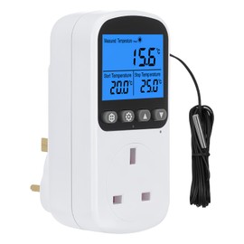 PRITOK Thermostat Plug Socket with 1.7m Sensor: Digital Temperature Controller Outlet, 230V Heating Cooling Timer Switch, Thermostat Outlet Socket for Greenhouse Reptile Farm Freezer Fermentation