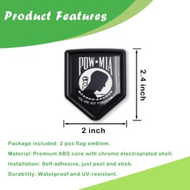 Newperlite Pow Mia Flag Decal Sticker Car Emblem You are Not Forgotten Flag Car Decoration Accessories Chrome Shield for Truck Vehicles Cars, 2 Pack