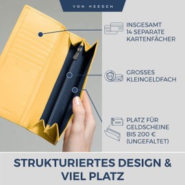 VON HEESEN Leather Wallet for Men and Women, yellow, Portrait