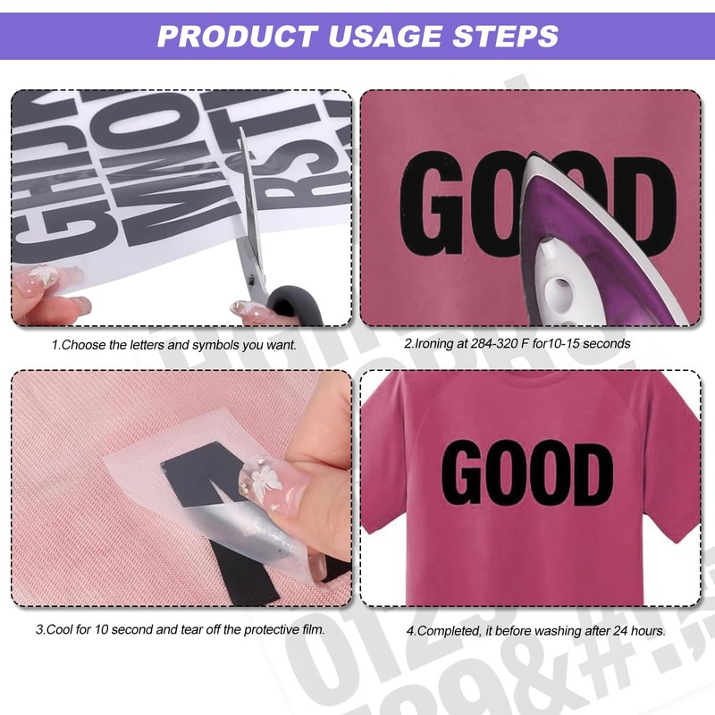 Iron-on Heat Transfer Letters and Numbers - 6 Sheets, 2