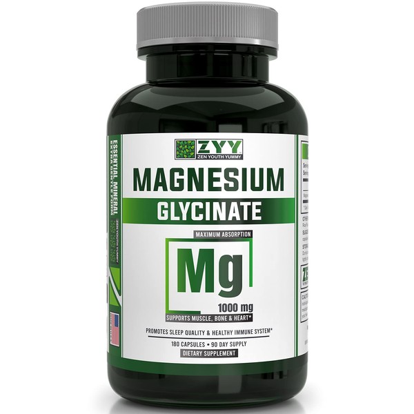Magnesium Glycinate, 1000mg Chelated Maximum Strength, Non-GMO, Free of Gluten, Dairy & Soy, Promotes Restful Sleep & Relaxation, Supports Muscle, Bone, Joint, Brain & Heart Health, Relieves Stress
