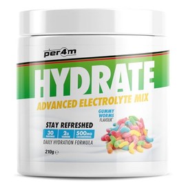 Per4m Hydrate Electrolyte Mix Powder | Contains 500mg Cocomineral | Replenish Essential Electrolytes | Aiding Muscle Function, Cardiovascular Health, Neurological Support 210g (Gummy Worms)