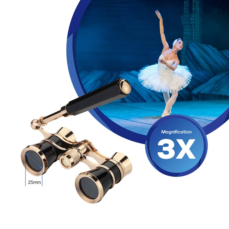 Aomekie Theatre Opera Glasses with Handle 3X25 Compact Folding Binoculars