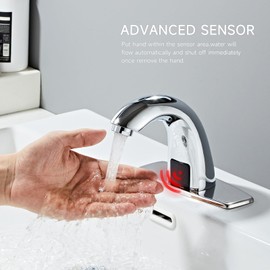 Touchless Bathroom Sink Faucet Hands Free Automatic Motion Sensor Commercial Solid Brass Faucet with Deck Plate,1 Hole or 3 Hole,Chrome