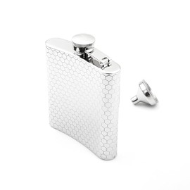 iSavage 8oz Hip Flask with Beehive Engraved Design with a Funnel 18/8 Stainless Steel-YM130