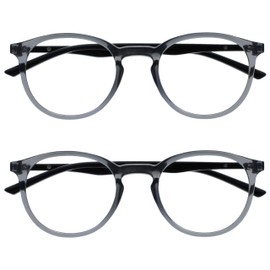OPULIZE Met MM60-7 -2.00 Long Distance Glasses Pack of 2 Myopia Slim Round Frame Transparent Grey Black Temple Men Women Scratch-Resistant Spring Hinges