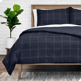 Bare Home Bedding Duvet Cover Set - Premium 1800 Collection - Lightweight, Cooling - Soft Textured Duvet Cover (King/Cal King, Modern Plaid - Midnight Blue/White)