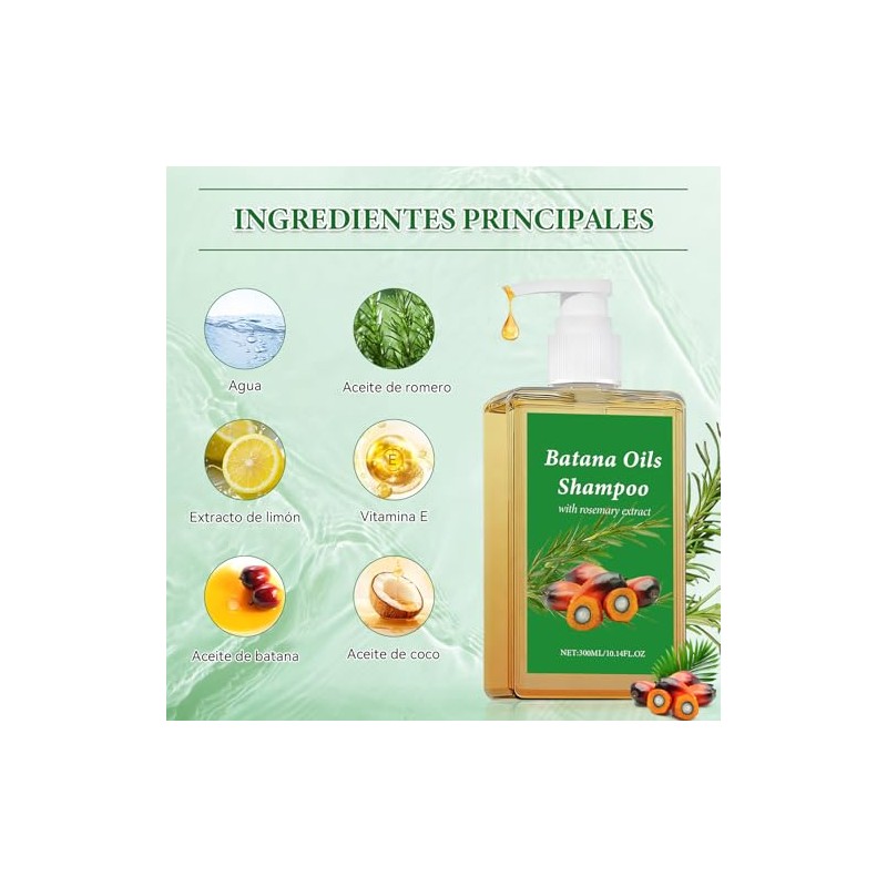 1PCS Shampoo Romero,Champú de Aceite Battana de 300 ml para