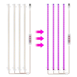 Namolit LED Plant Grow Light Strips 8W 84+84LED 22.7lm Bright Grow Lamp with 8H/12H/16H Timer 5 Dimmable Brightness Growth Light for Green House Hydroponics Succulent 4 Bars Red Blue Light 4 Bars