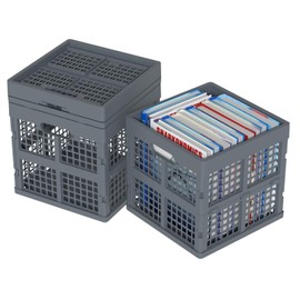 Udotry 18 L Gray Plastic Collapsible Crates, Stackable Plastic Milk Crate, 3 Pack