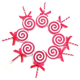 CCUUHJ 12Pcs Christmas Candy Cane Plastic Candy Decorations Peppermint Ornaments for Christmas Tree Candy Lollipop Craft Decor for Xmas Home Party Supplies (Pink)