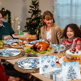 Guzbewu Winter Plates and Napkins,Christmas Plates Disposable Party Set Blue Snowman Paper Plates and Napkins for Winter Xmas Holiday