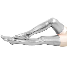 Aniler Men's and Women's Wet Look Thigh Party Tights Stockings Shiny Metallic Skintight Costumes Stockings (Silver, 28" Length)