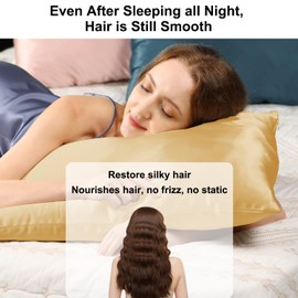 Ravmix Silk Pillowcase for Hair and Skin with Hidden Zipper, Both Sides Silk Pillow Case Standard 50×75cm, 1PCS, Gold