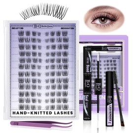 Lash Clusters Kit-Hand-Knitted Lash Extension Kit 96pcs Lash Trios Eyelash Clusters Lightweight & Reusable Eyelash Extension Kit 5x Long-Lasting Cluster Eyelash Extensions Diy at Home(Nove 12 pairs）