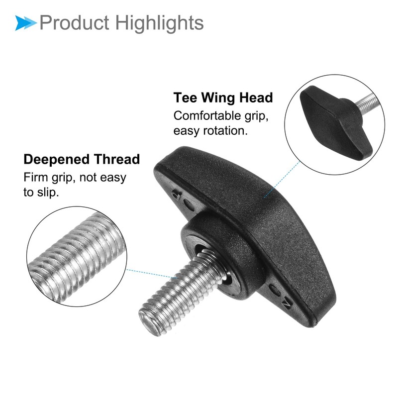 CoCud Tee Wing Knobs Thumb Screw, M6 x 14mm Male