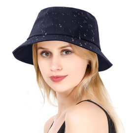 Lanzom Womens Waterproof Bucket Sun Hat Outdoor Beach Boonie Rain Hat for Men Packable Fishing Hiking Safari Cap (Medium-Large,Navy)
