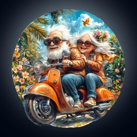 Wooden Puzzles for Adults, Motorcycle Grandma & Grandpa Wooden Jigsaw Puzzle for Adults, 195 Piece Unique Animal Shape Wood Puzzles Adult, Gifts for Grandparents, & Family, Home Decor (M-11.4*10.9in)