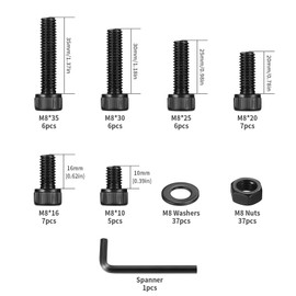 112 Pcs M8 Bolts and Nuts Set, Hex Nuts and Bolts Set, Hex Socket Head Cap Screws Bolts and Nuts and Washers Set, Black Metric Machine Screws and Nuts Assortment Kit, 12.9 Carbon Steel