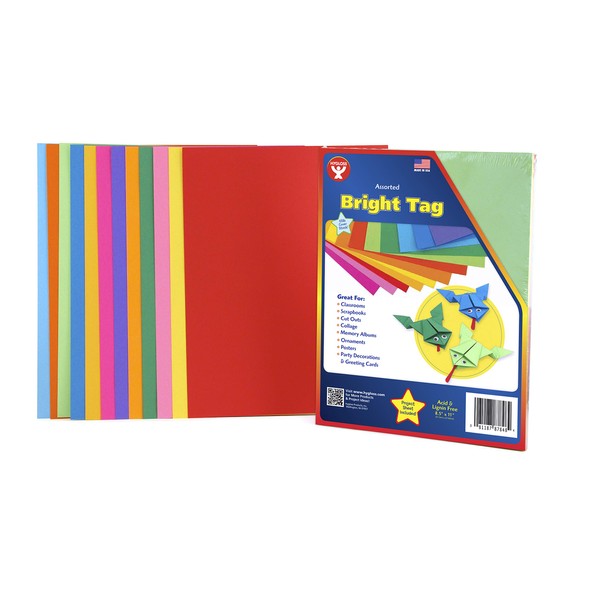 Hygloss Products Colored Cardstock Tag - Great for Arts, Crafts and More - 11 x 17 Inch Size -  65 lb. / 176 GSM Thickness - 10-12 Assorted Colors - 48 Sheets