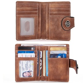 BOSTANTEN Women Leather Wallet RFID Blocking Small Bifold Zipper Pocket Wallet Card Case Purse with ID Window Brown