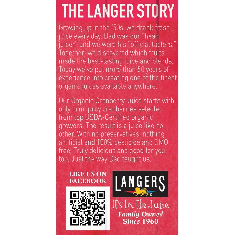 Langers 100% Organic Juice, Cranberry, 64 Fluid Ounce