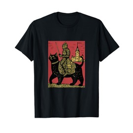 Knight Cat Rider Vintage 90s Medieval Knight Riding Cat T-Shirt