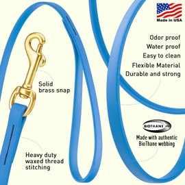 Viper Biothane K9 Working Dog Leash Waterproof Lead for Tracking Training Schutzhund Odor-Proof Long Line with Solid Brass Snap for Puppy Medium and Large Dogs, 33ft Cerulean Blue