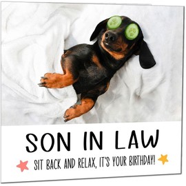 Son in Law Birthday Card - Relax Dog Dachshund Funny Birthday Cards for Son in Law