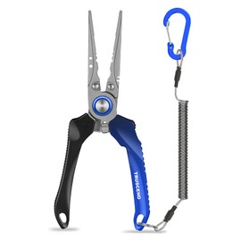 TRUSCEND Lockable Handy Fishing Pliers with Innovative Ergonomic Handle, Saltwater Corrosion Resistant Teflon Coated Fishing Tool Suitable to Split Rings on 6#~1/0# Hooks, Amazing Fishing Gear Gifts
