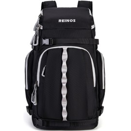 REINOS Travel Ski Boot Bag Backpack - Durable Boot Bags for Skiing Accessories, 50L Water-Resistant Padded Snow Skate Bag - Ski Gear Bag for Snowboard Boots, Helmet, Goggles (Black)
