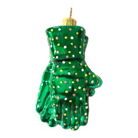 Green Gardening Gloves Polish Glass Christmas Tree Ornaments Set of 2