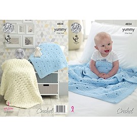 King Cole 4824 Crochet Pattern Baby Blankets in Yummy Chunky