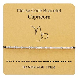 Pingyongchang 12 Zodiac Morse Code Bracelet Sterling Silver Beads on Silk Cord Friendship Bracelet Gift for Her -Capricorn