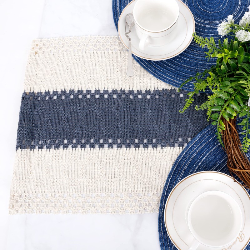 Karlesi Table Runner,Cotton and Natural Burlap Splicing Table Runner with