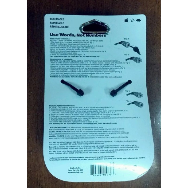 WordLock Resettable Bicycle Combination Steel Cable Lock 6' X .4"