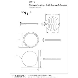 Westbrass R313-07 4-1/4" Brass Shower Tile Square with 3-1/2" OD Round Strainer Grid Drain Cover, Satin Nickel