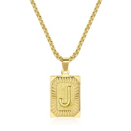 Dayouny Letter Pendant Necklace J, Gold Pendant Necklace, Square Letter Pendant for Men Womens,18K Yellow Gold Plated, Capital Initial Christmas Birthday Jewelry, 22inch