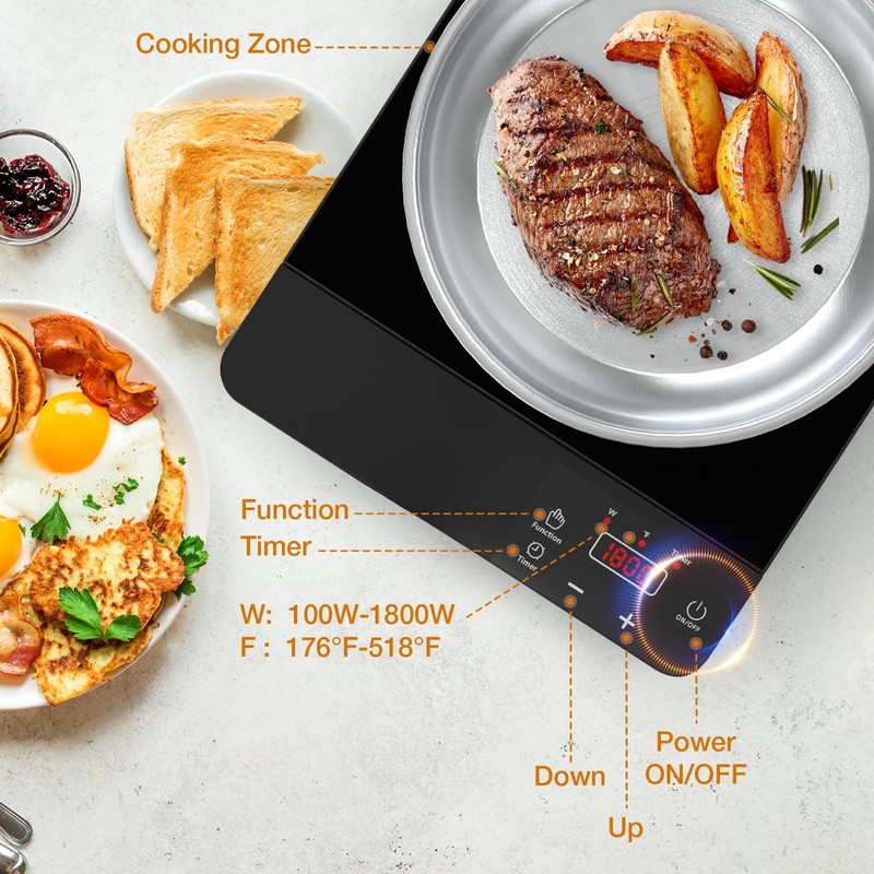 Nafewin Portable Induction Cooktop 1800W,110V Single Burner Induction Burner &