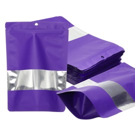 PATIKIL 5.51x7.87 in Stand Up Pouch Bags, 30 Pack Resealable Matte Metallic Aluminum Foil Bags Pouches with Clear Window and Zip for Food Storage Snack Packaging, Purple