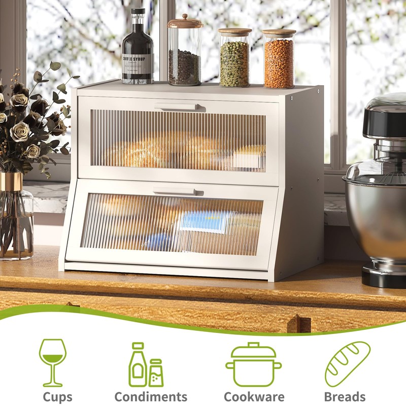 BMOSU Large Bread Box Double Layer Bamboo Bread Box for