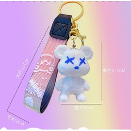 [AIXUAN] Girls Boys Cute Bear Keychain-Gradient Resin Keychain Portable Cute Animal Pendant Metal Keychain (Orange Blue)