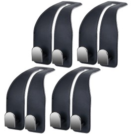 LYOOLY Car Hooks for Headrest, Leather Car Seat Back Storage Organizer Interior Accessories, Auto Seat Hook Hangers for Purse Umbrellas Handbag Clothes Coats Grocery Bags (Black-4 Pack)